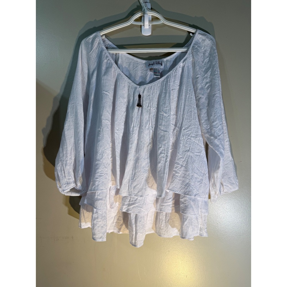 Joseph Ribkoff Coastal White Tiered Crinkle Blouse Made in Canada Size 10